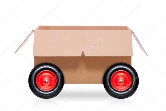 Pet shop staff loading supplies into a small delivery van